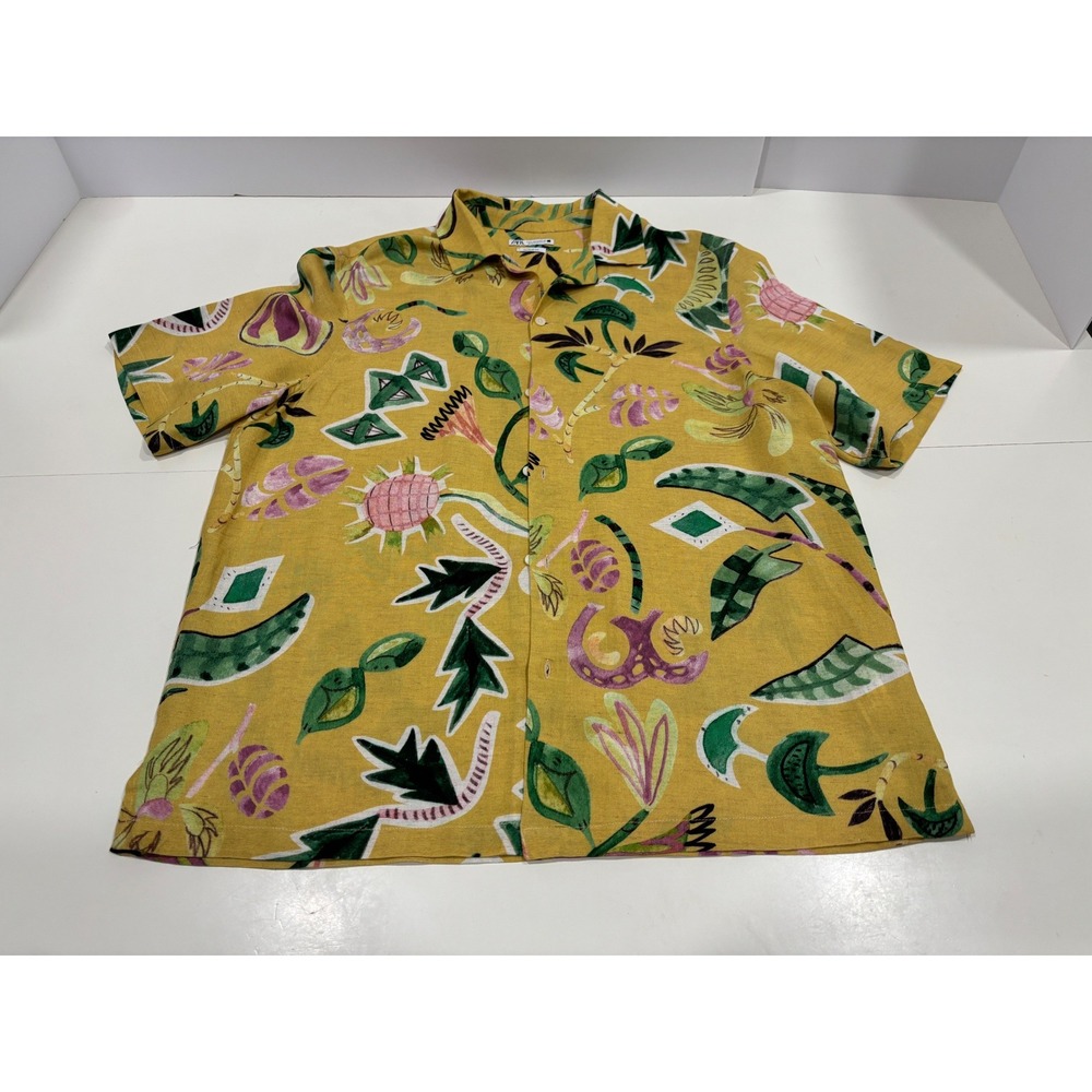 Zara Mens Large Regular Fit Short Sleeve Button Down Shirt Abstract Floral